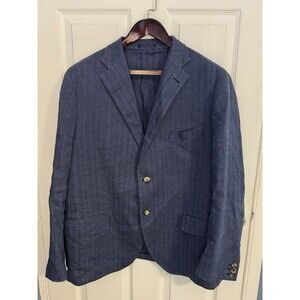 Proper Cloth Men's Navy Cotton And Line Herringbone Unstructured Jacket, SZ 46r